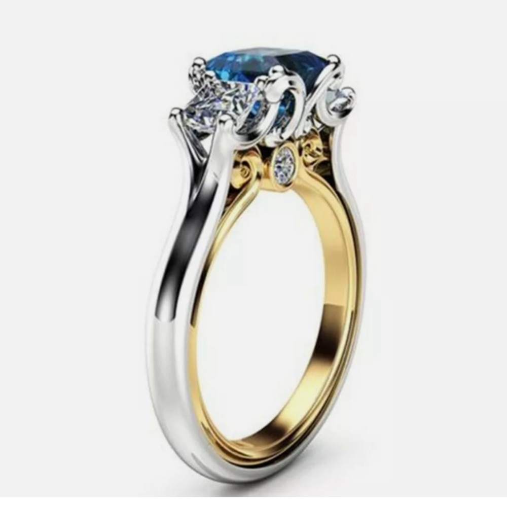 - Stunning Blue & White Sapphire Ring Sterling Silver & Gold Filled Ring
